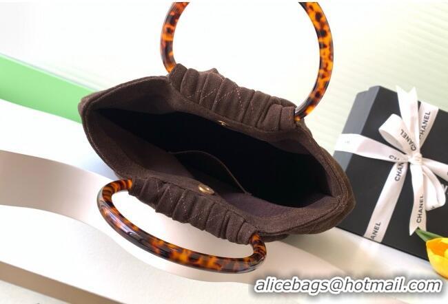 Big Discount Chanel Suede & Turtoise-Shell Effect Top Handle Hobo Bag AS6010 Chocolate 2026