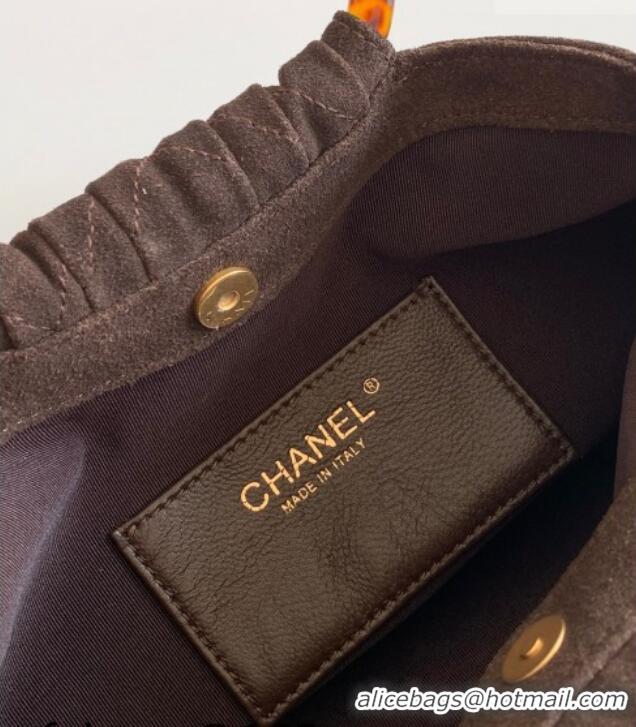 Big Discount Chanel Suede & Turtoise-Shell Effect Top Handle Hobo Bag AS6010 Chocolate 2026