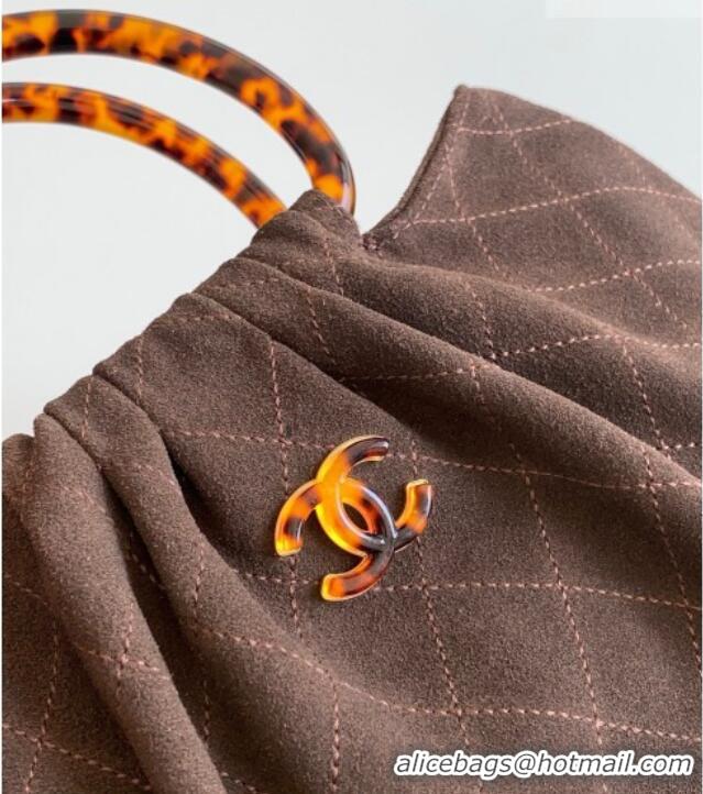 Big Discount Chanel Suede & Turtoise-Shell Effect Top Handle Hobo Bag AS6010 Chocolate 2026