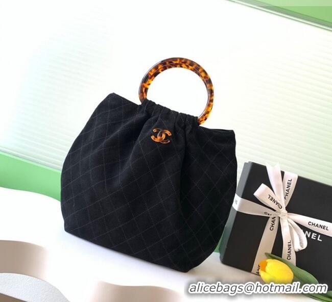 Unique Grade Chanel Suede & Turtoise-Shell Effect Top Handle Hobo Bag AS6010 Black 2026