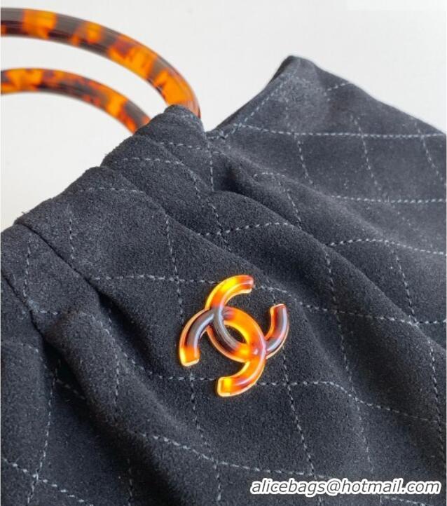Unique Grade Chanel Suede & Turtoise-Shell Effect Top Handle Hobo Bag AS6010 Black 2026