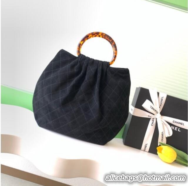 Unique Grade Chanel Suede & Turtoise-Shell Effect Top Handle Hobo Bag AS6010 Black 2026