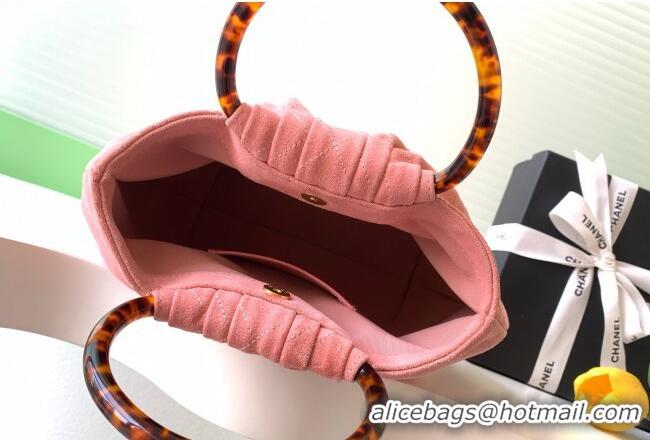 New Design Chanel Suede & Turtoise-Shell Effect Top Handle Hobo Bag AS6010 Pink 2026