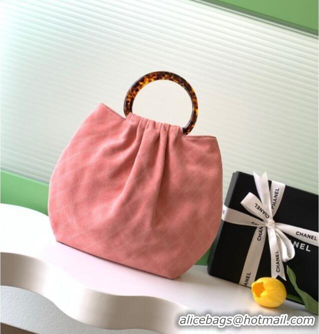 New Design Chanel Suede & Turtoise-Shell Effect Top Handle Hobo Bag AS6010 Pink 2026