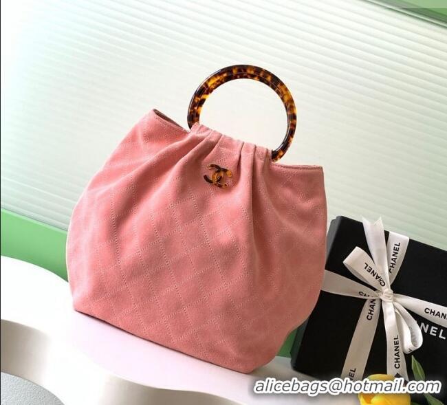 New Design Chanel Suede & Turtoise-Shell Effect Top Handle Hobo Bag AS6010 Pink 2026