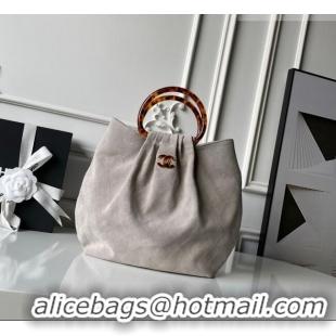 Famous Brand Chanel Suede & Turtoise-Shell Effect Top Handle Hobo Bag AS6010 Grey 2026