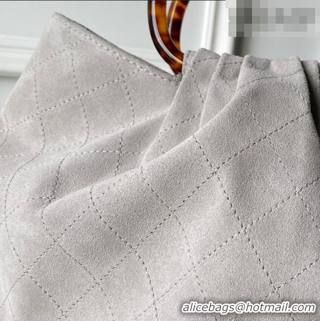 Famous Brand Chanel Suede & Turtoise-Shell Effect Top Handle Hobo Bag AS6010 Grey 2026
