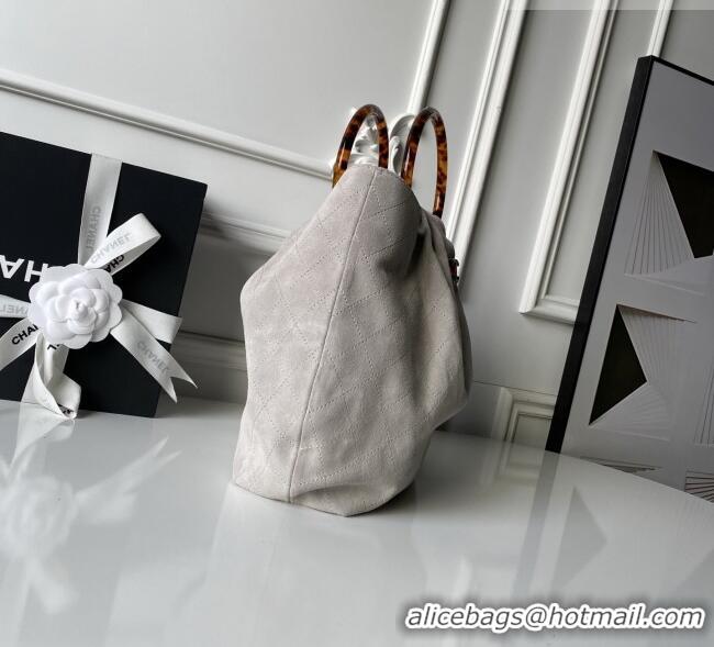 Famous Brand Chanel Suede & Turtoise-Shell Effect Top Handle Hobo Bag AS6010 Grey 2026