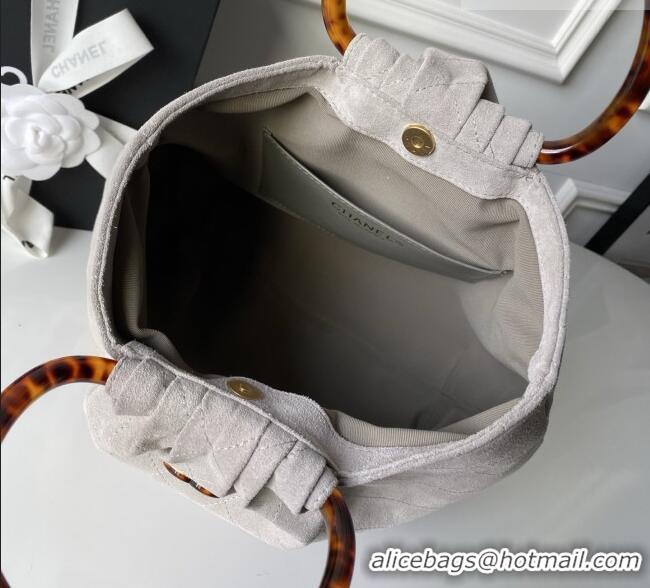Famous Brand Chanel Suede & Turtoise-Shell Effect Top Handle Hobo Bag AS6010 Grey 2026