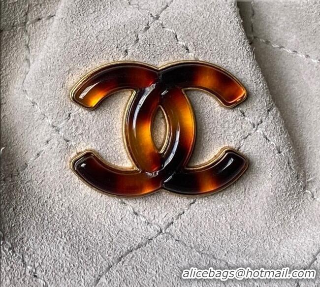 Famous Brand Chanel Suede & Turtoise-Shell Effect Top Handle Hobo Bag AS6010 Grey 2026