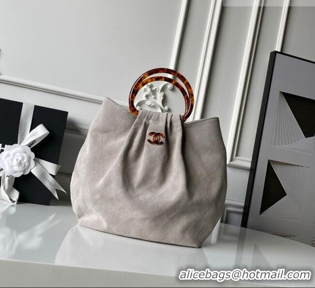 Famous Brand Chanel Suede & Turtoise-Shell Effect Top Handle Hobo Bag AS6010 Grey 2026