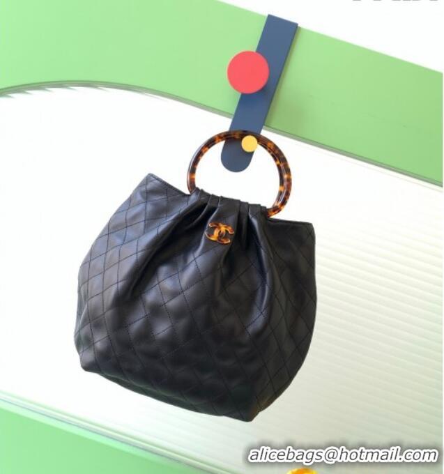 Best Price Chanel Calfskin Leather & Turtoise-Shell Effect Top Handle Hobo Bag AS6010 Black 2026