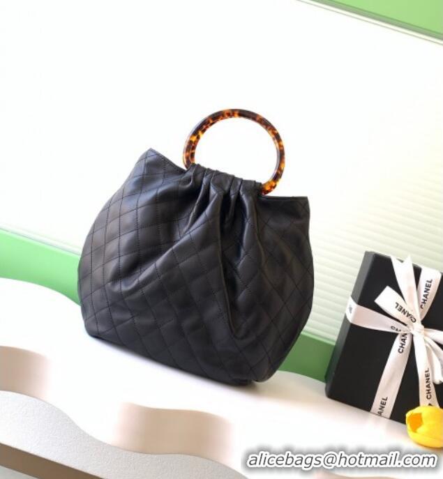 Best Price Chanel Calfskin Leather & Turtoise-Shell Effect Top Handle Hobo Bag AS6010 Black 2026