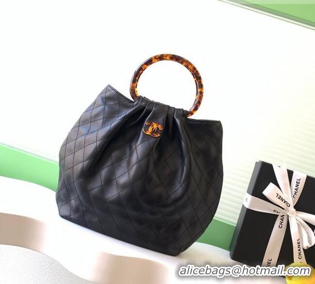 Best Price Chanel Calfskin Leather & Turtoise-Shell Effect Top Handle Hobo Bag AS6010 Black 2026