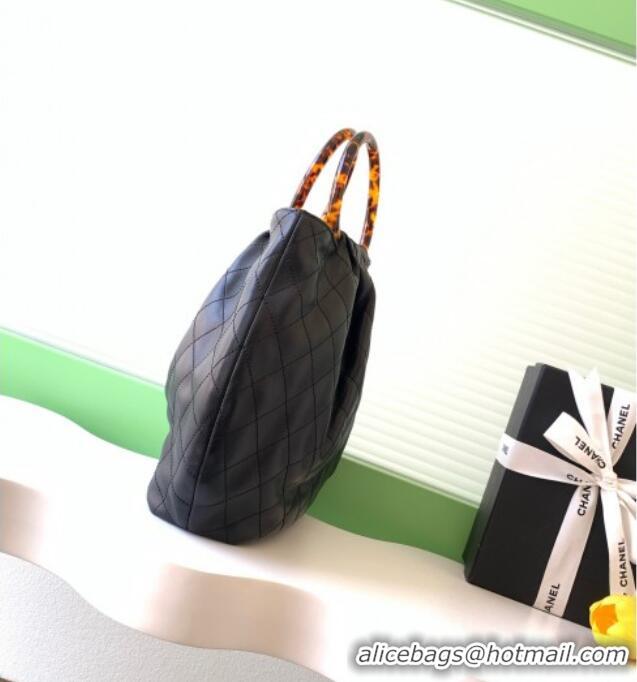 Best Price Chanel Calfskin Leather & Turtoise-Shell Effect Top Handle Hobo Bag AS6010 Black 2026