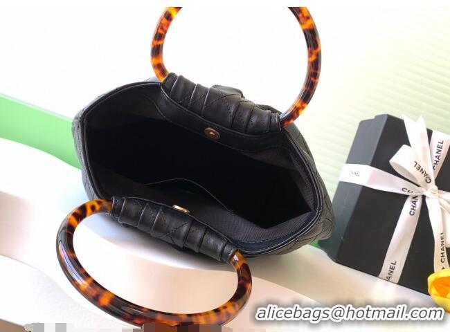Best Price Chanel Calfskin Leather & Turtoise-Shell Effect Top Handle Hobo Bag AS6010 Black 2026