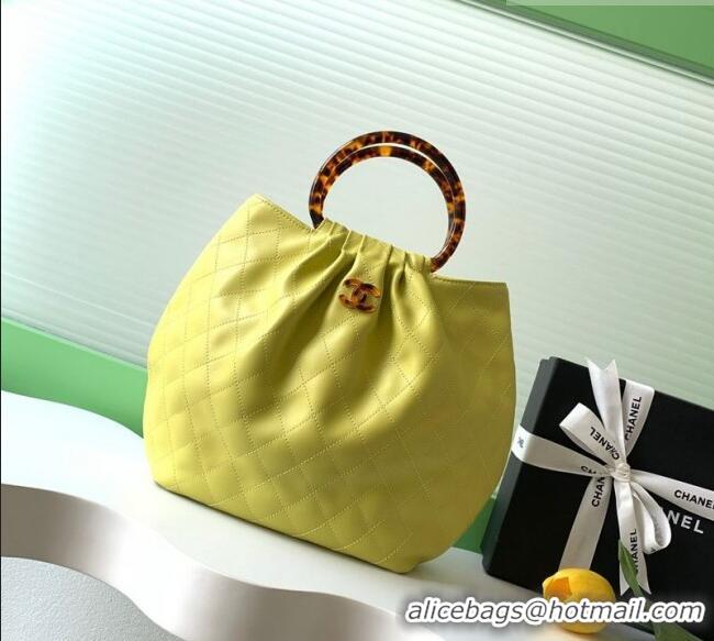 Buy Discount Chanel Calfskin Leather & Turtoise-Shell Effect Top Handle Hobo Bag AS6010 Yellow 2026