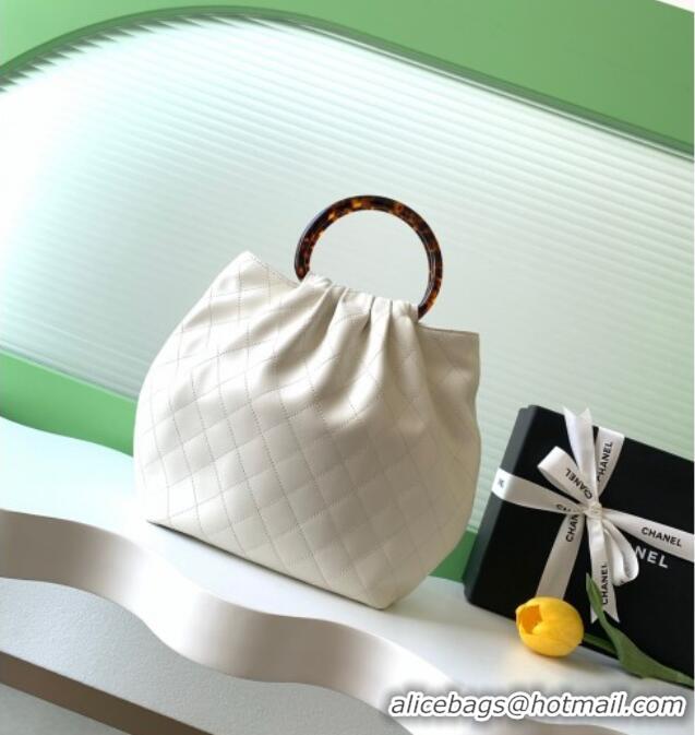 Famous Brand Chanel Calfskin Leather & Turtoise-Shell Effect Top Handle Hobo Bag AS6010 White 2026