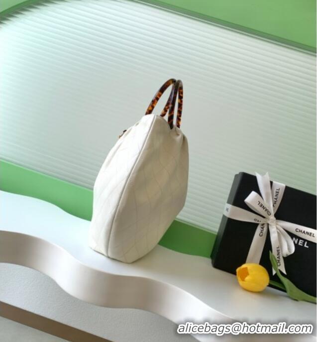 Famous Brand Chanel Calfskin Leather & Turtoise-Shell Effect Top Handle Hobo Bag AS6010 White 2026