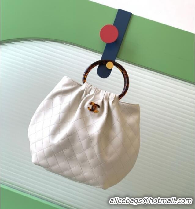 Famous Brand Chanel Calfskin Leather & Turtoise-Shell Effect Top Handle Hobo Bag AS6010 White 2026