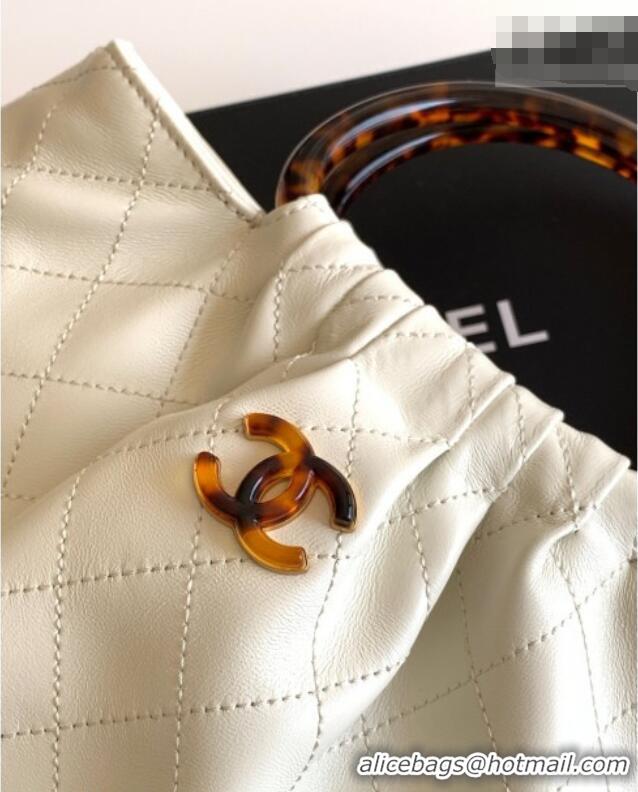 Famous Brand Chanel Calfskin Leather & Turtoise-Shell Effect Top Handle Hobo Bag AS6010 White 2026