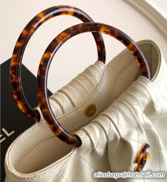 Famous Brand Chanel Calfskin Leather & Turtoise-Shell Effect Top Handle Hobo Bag AS6010 White 2026