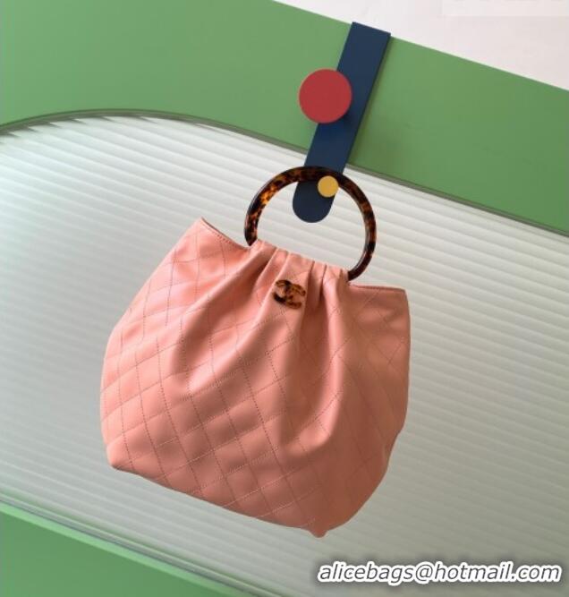 Good Quality Chanel Calfskin Leather & Turtoise-Shell Effect Top Handle Hobo Bag AS6010 Pink 2026