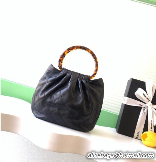 Super Quality Chanel Calfskin Leather & Turtoise-Shell Effect Top Handle Small Hobo Bag AS6022 Black 2026