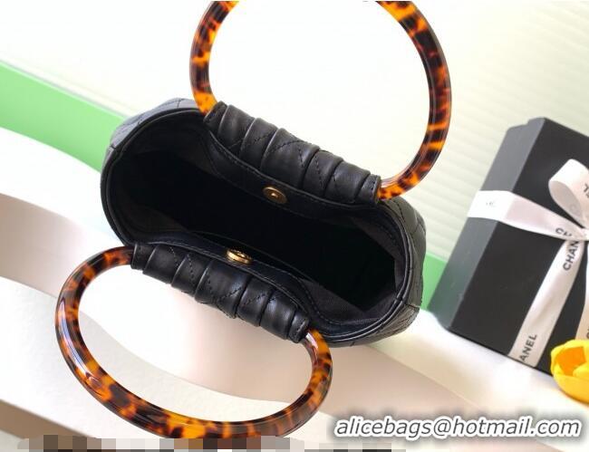 Super Quality Chanel Calfskin Leather & Turtoise-Shell Effect Top Handle Small Hobo Bag AS6022 Black 2026