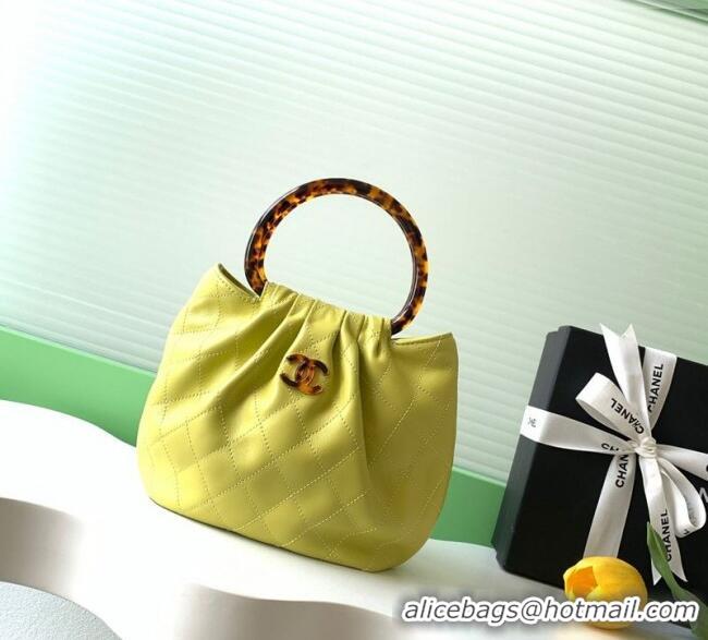Promotional Chanel Calfskin Leather & Turtoise-Shell Effect Top Handle Small Hobo Bag AS6022 Yellow 2026