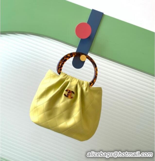 Promotional Chanel Calfskin Leather & Turtoise-Shell Effect Top Handle Small Hobo Bag AS6022 Yellow 2026