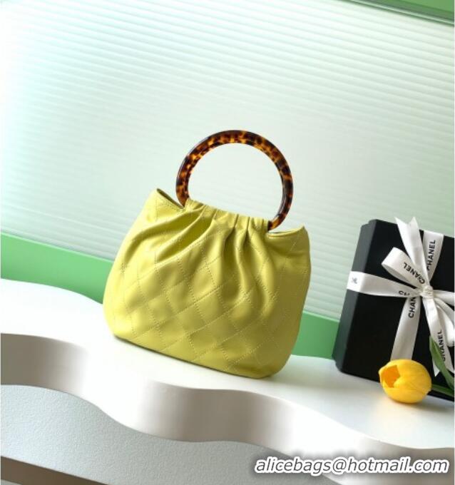 Promotional Chanel Calfskin Leather & Turtoise-Shell Effect Top Handle Small Hobo Bag AS6022 Yellow 2026