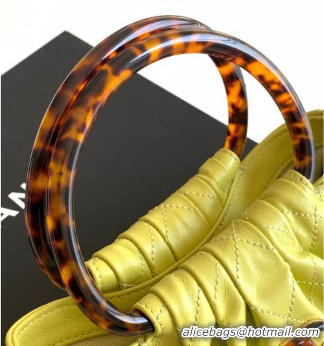 Promotional Chanel Calfskin Leather & Turtoise-Shell Effect Top Handle Small Hobo Bag AS6022 Yellow 2026