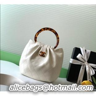 Trendy Design Chanel Calfskin Leather & Turtoise-Shell Effect Top Handle Small Hobo Bag AS6022 White 2026