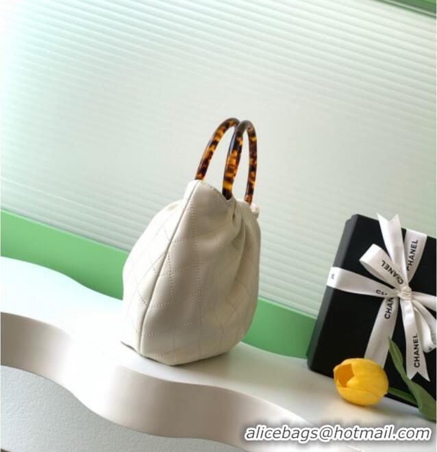 Trendy Design Chanel Calfskin Leather & Turtoise-Shell Effect Top Handle Small Hobo Bag AS6022 White 2026