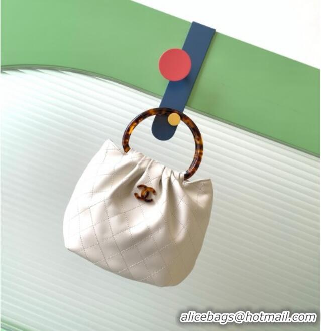 Trendy Design Chanel Calfskin Leather & Turtoise-Shell Effect Top Handle Small Hobo Bag AS6022 White 2026