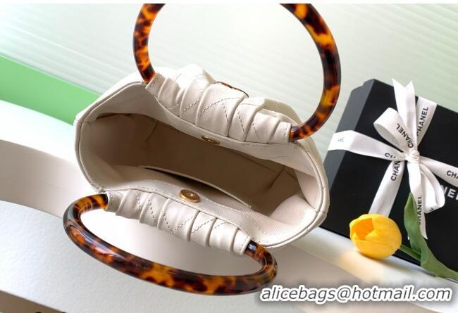 Trendy Design Chanel Calfskin Leather & Turtoise-Shell Effect Top Handle Small Hobo Bag AS6022 White 2026