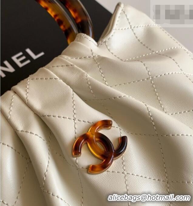 Trendy Design Chanel Calfskin Leather & Turtoise-Shell Effect Top Handle Small Hobo Bag AS6022 White 2026