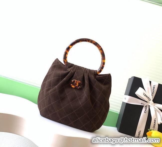 Best Quality Chanel Suede & Turtoise-Shell Effect Top Handle Small Hobo Bag AS6022 Chocolate 2026