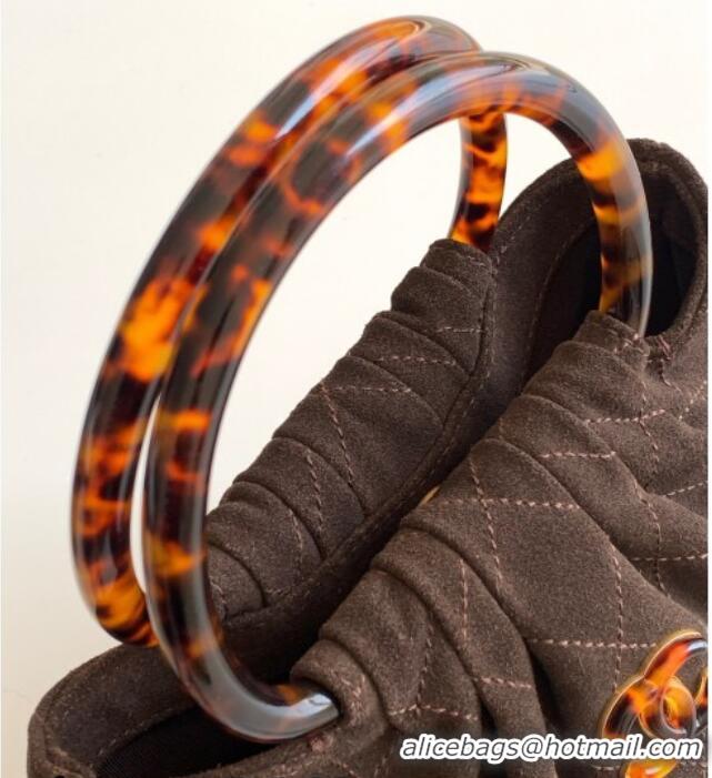 Best Quality Chanel Suede & Turtoise-Shell Effect Top Handle Small Hobo Bag AS6022 Chocolate 2026