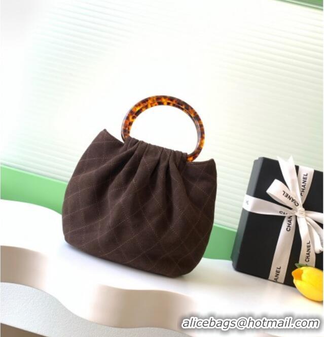 Best Quality Chanel Suede & Turtoise-Shell Effect Top Handle Small Hobo Bag AS6022 Chocolate 2026