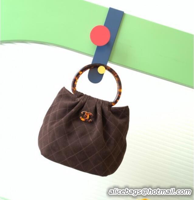 Best Quality Chanel Suede & Turtoise-Shell Effect Top Handle Small Hobo Bag AS6022 Chocolate 2026