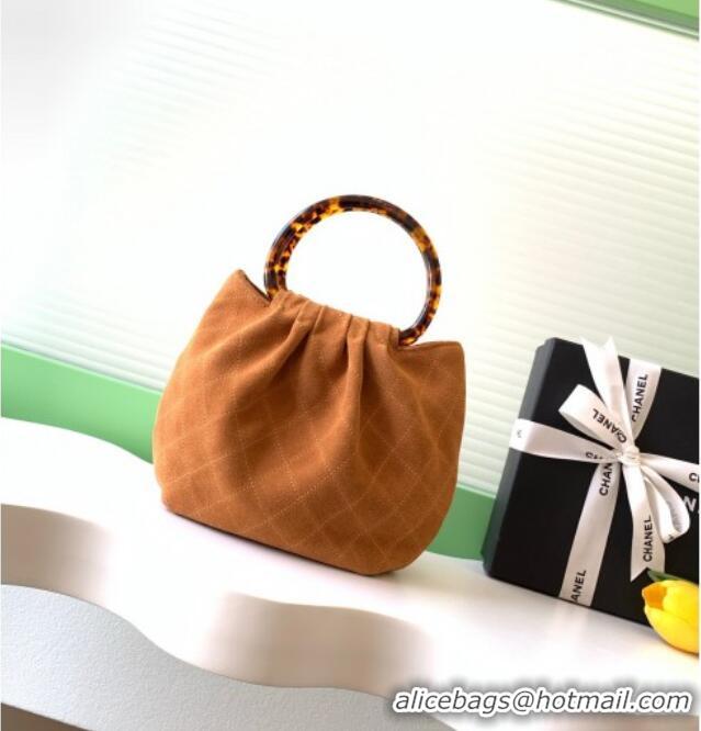 Top Grade Chanel Suede & Turtoise-Shell Effect Top Handle Small Hobo Bag AS6022 Brown 2026