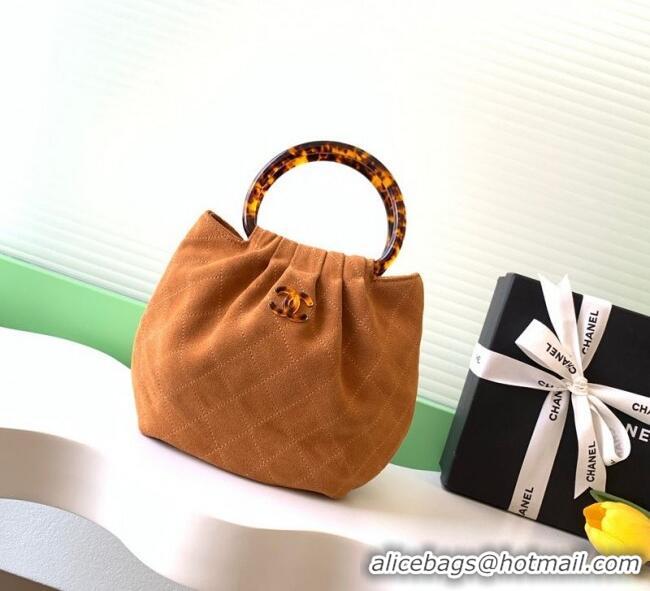 Top Grade Chanel Suede & Turtoise-Shell Effect Top Handle Small Hobo Bag AS6022 Brown 2026