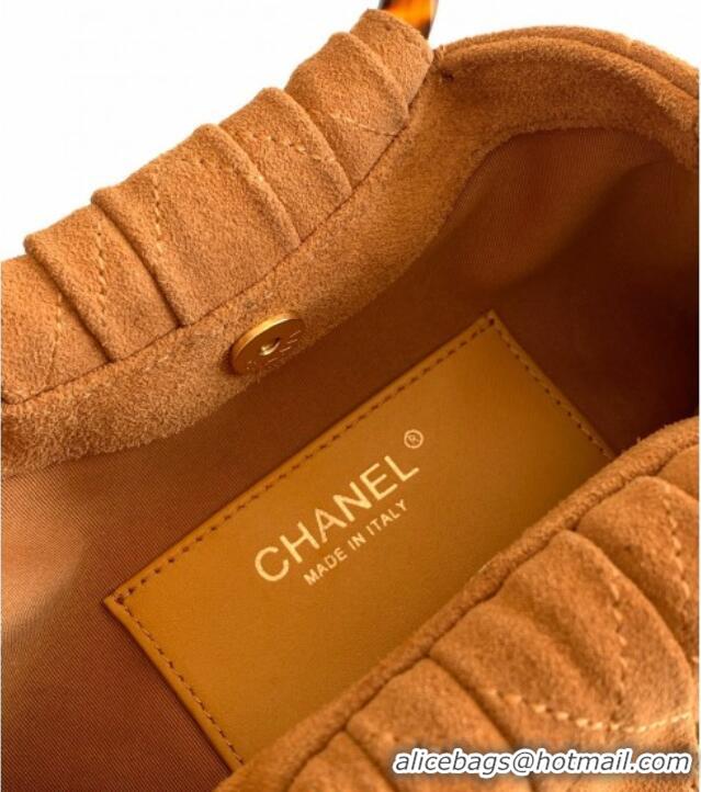Top Grade Chanel Suede & Turtoise-Shell Effect Top Handle Small Hobo Bag AS6022 Brown 2026