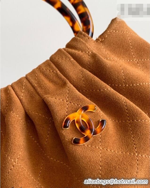 Top Grade Chanel Suede & Turtoise-Shell Effect Top Handle Small Hobo Bag AS6022 Brown 2026