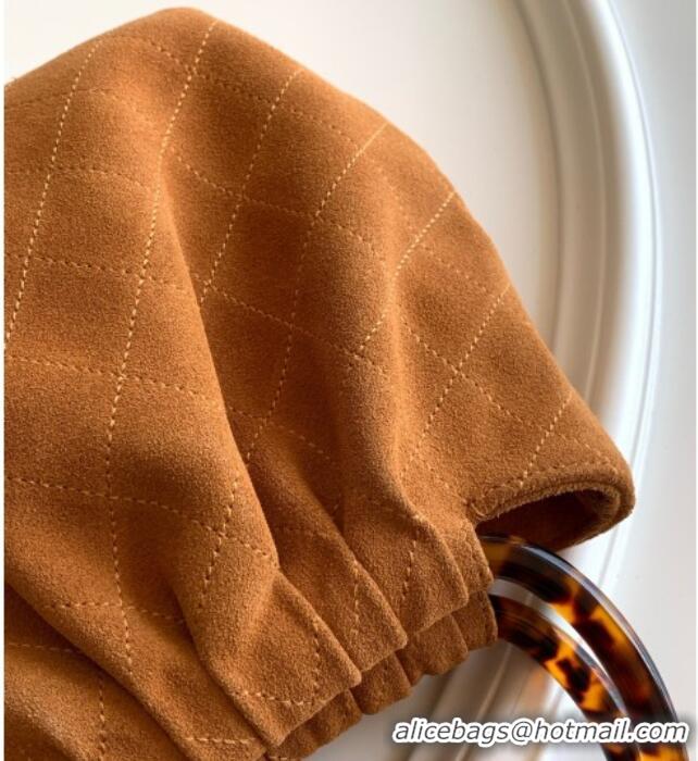 Top Grade Chanel Suede & Turtoise-Shell Effect Top Handle Small Hobo Bag AS6022 Brown 2026