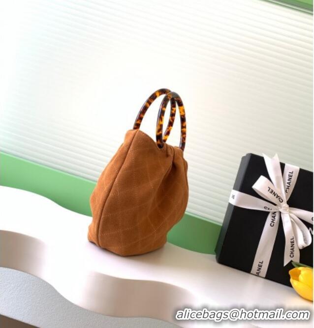 Top Grade Chanel Suede & Turtoise-Shell Effect Top Handle Small Hobo Bag AS6022 Brown 2026