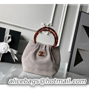 Best Price Chanel Suede & Turtoise-Shell Effect Top Handle Small Hobo Bag AS6022 Grey 2026