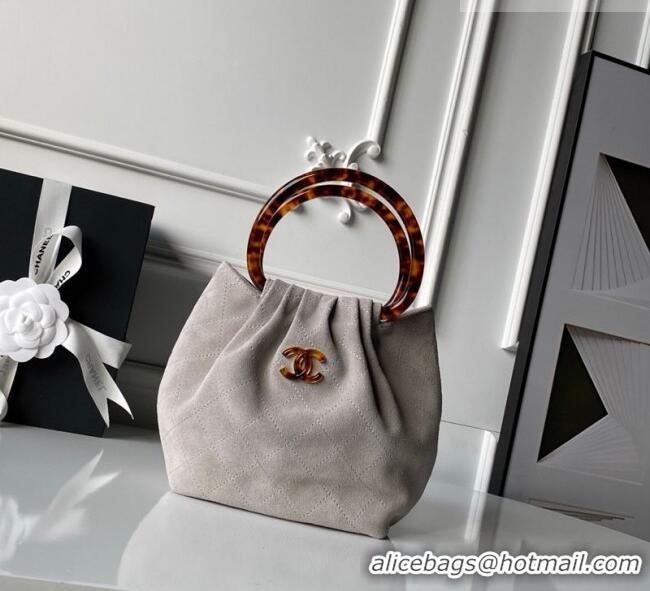 Best Price Chanel Suede & Turtoise-Shell Effect Top Handle Small Hobo Bag AS6022 Grey 2026